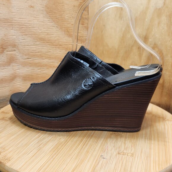 Timberland Earthkeepers Danforth Womens Black Leather Wedge Heel Mules Size 9 - Picture 4 of 10